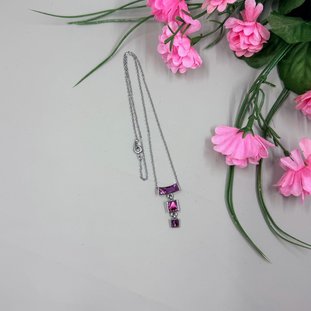 Bright Purple Abalone Shell Silver Plated Vintage Necklace